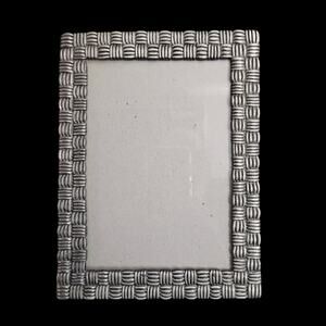 Pewter Picture Frame Basket Weave Design Tabletop Easel Back